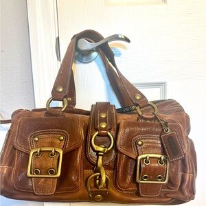 Coach Brown Leather Handbag with Gold Accents